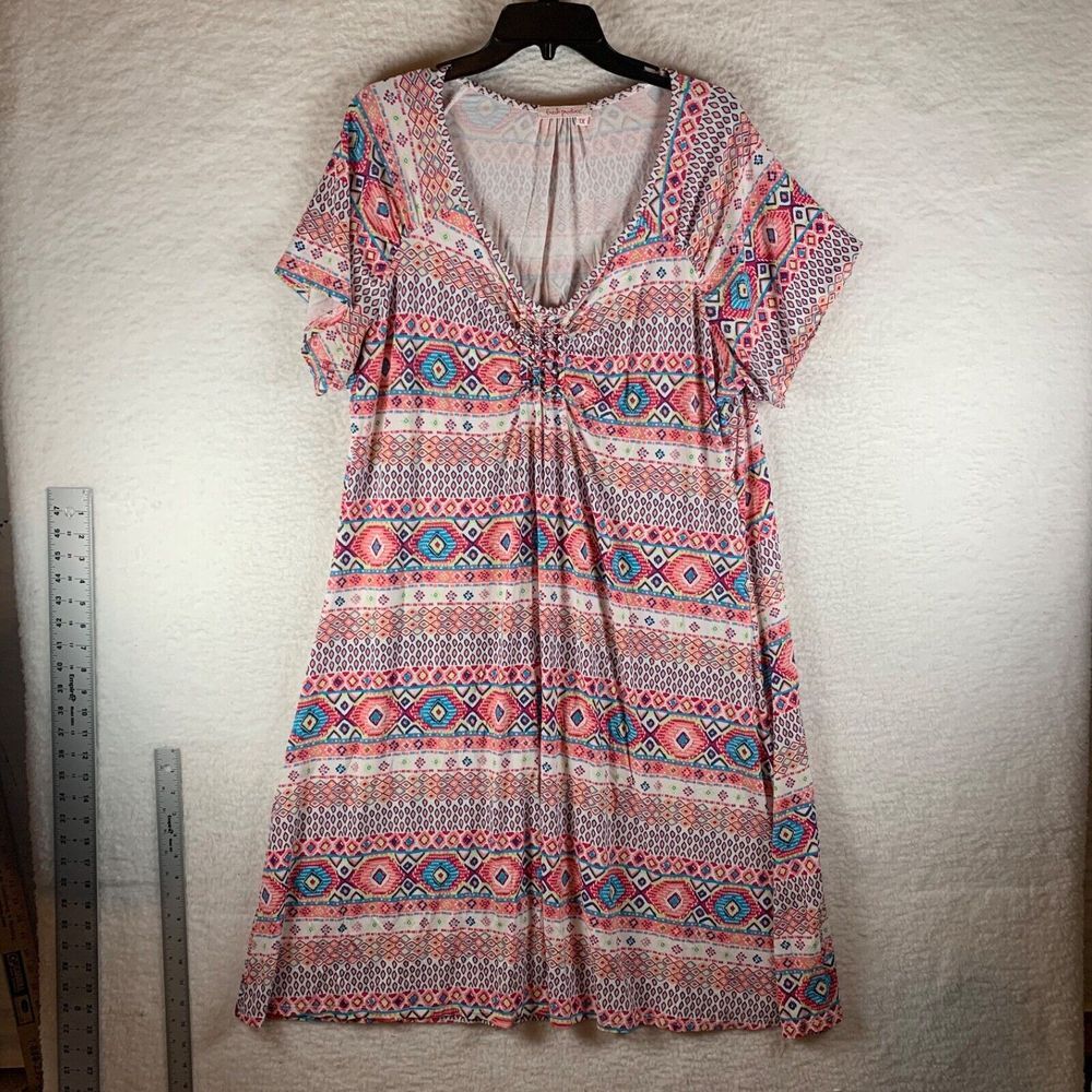 Fresh‎ Produce Women's Short Sleeve Stamped Geometric Print Jersey Dress Size 1X